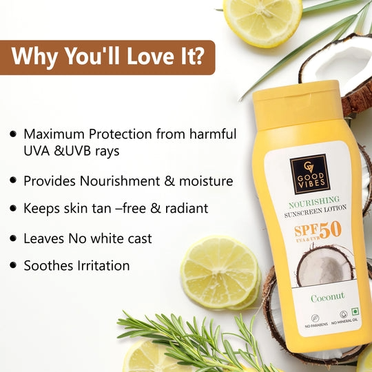 Coconut Nourishing Sunscreen Lotion SPF 50, With Lime & Rosemary Leaf Oil(Buy 1 Get 1)